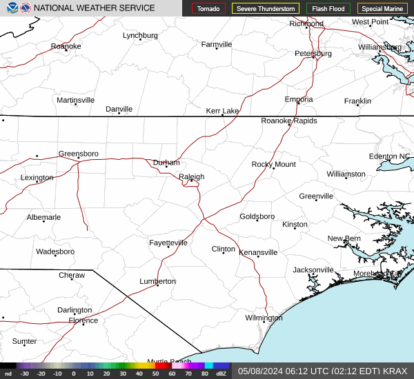 Latest radar image for central North Carolina