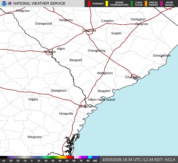 Animated National Weather Service radar loop centered on Charleston