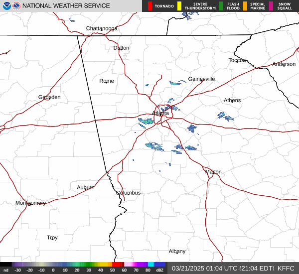 Animated National Weather Service radar loop for the Atlanta area