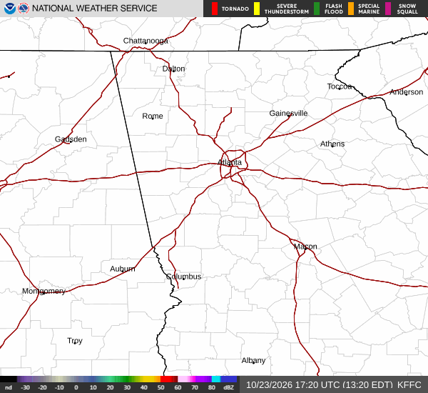 Animated National Weather Service radar loop for the Atlanta area
