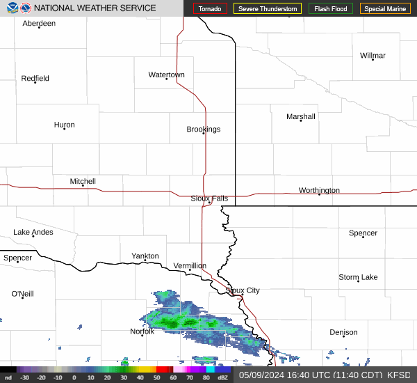 Loop of local radar from NWS Sioux Falls, SD - Click for enhanced looping ability