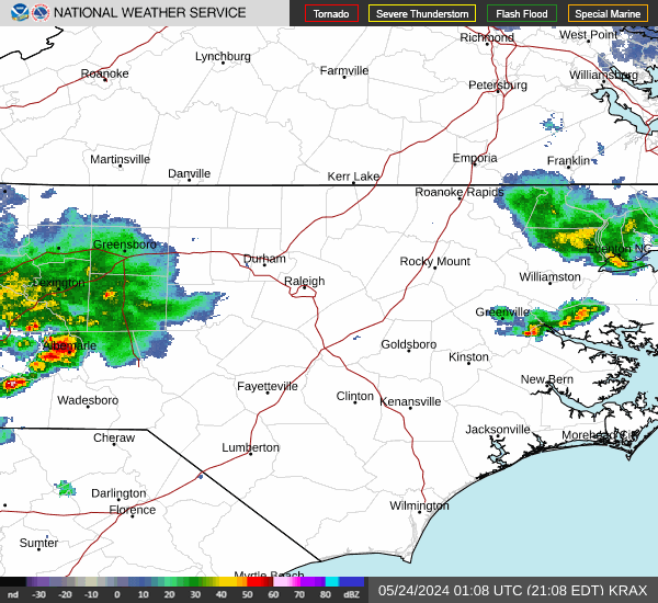 Central & Eastern North Carolina recent radar image